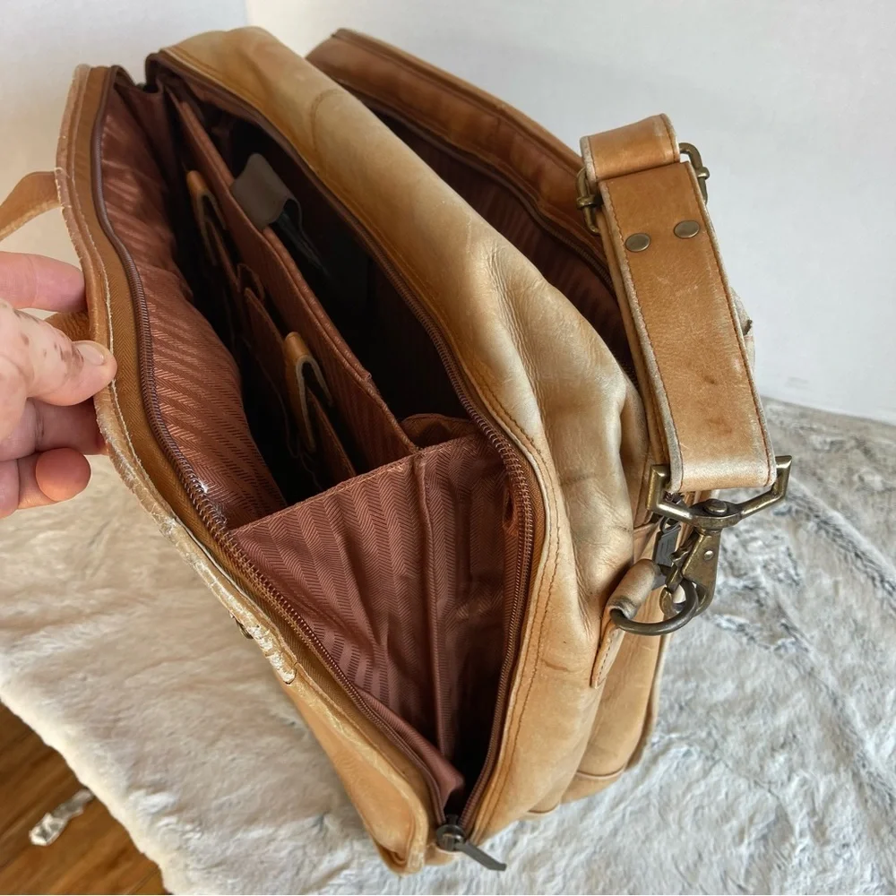 CLAIRE CHASE Genuine Leather Brown Briefcase Tan Leather Men's Bag